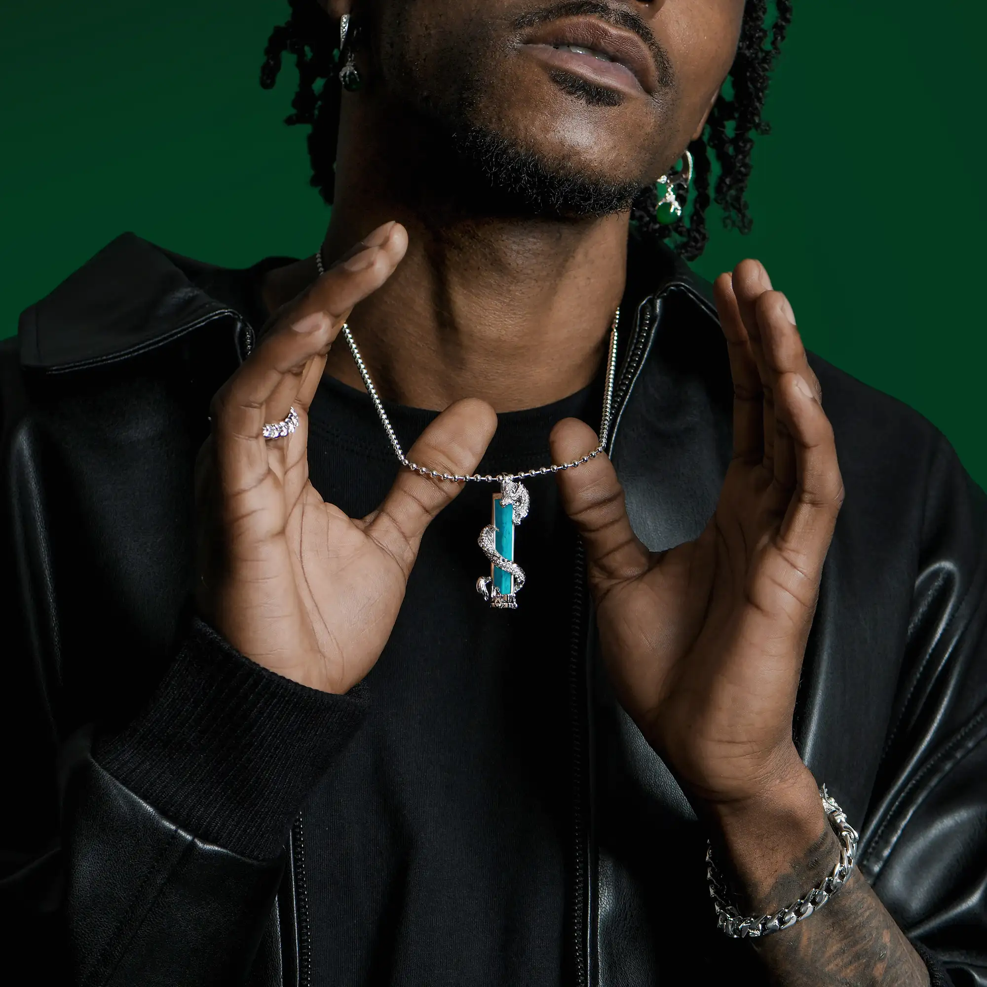 WONG Ⅱ Iced Out Turquoise Column Pendant - Image 2