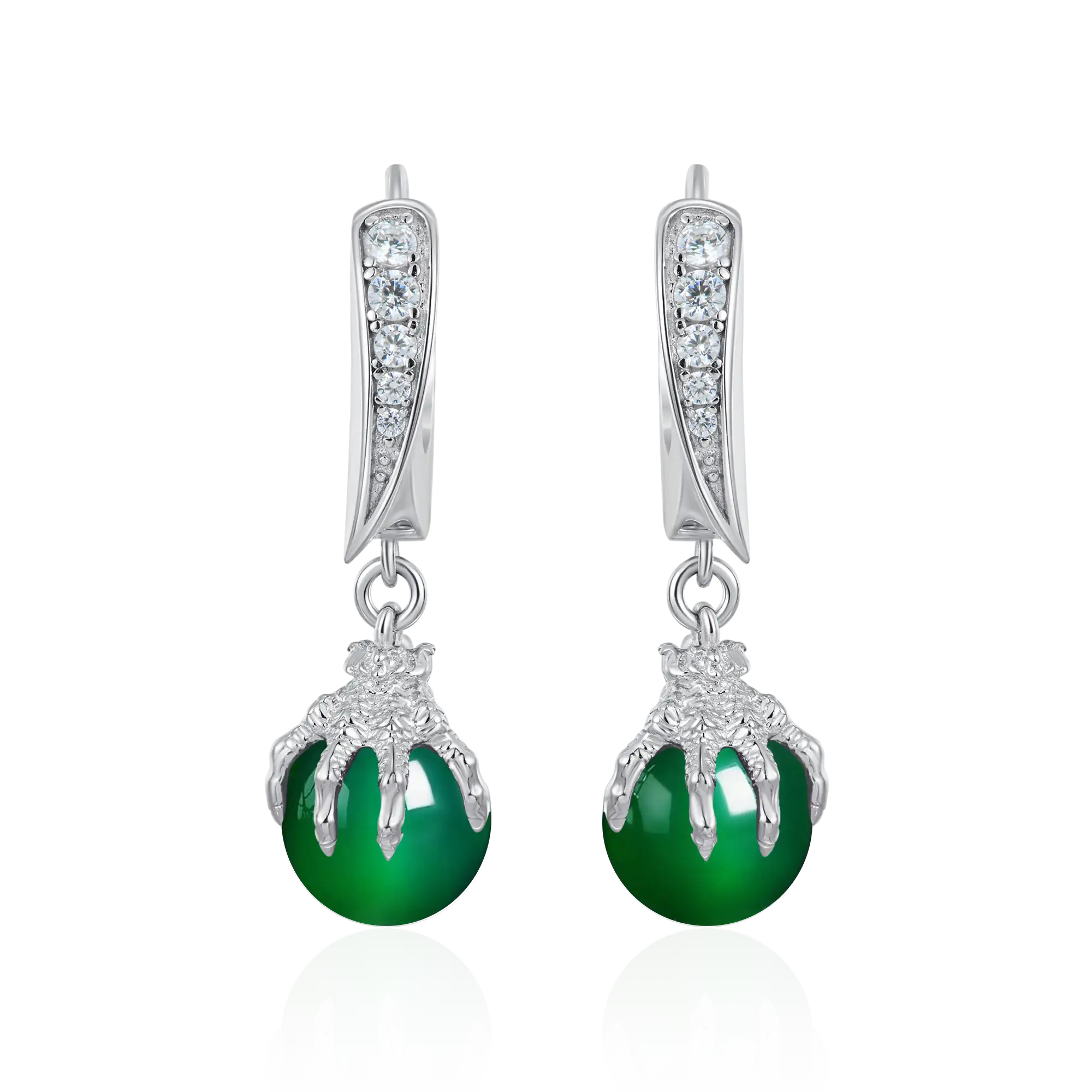 S925 WONG Ⅱ Ridge Iced Out Jade Drop Earrings - Pair - Image 3