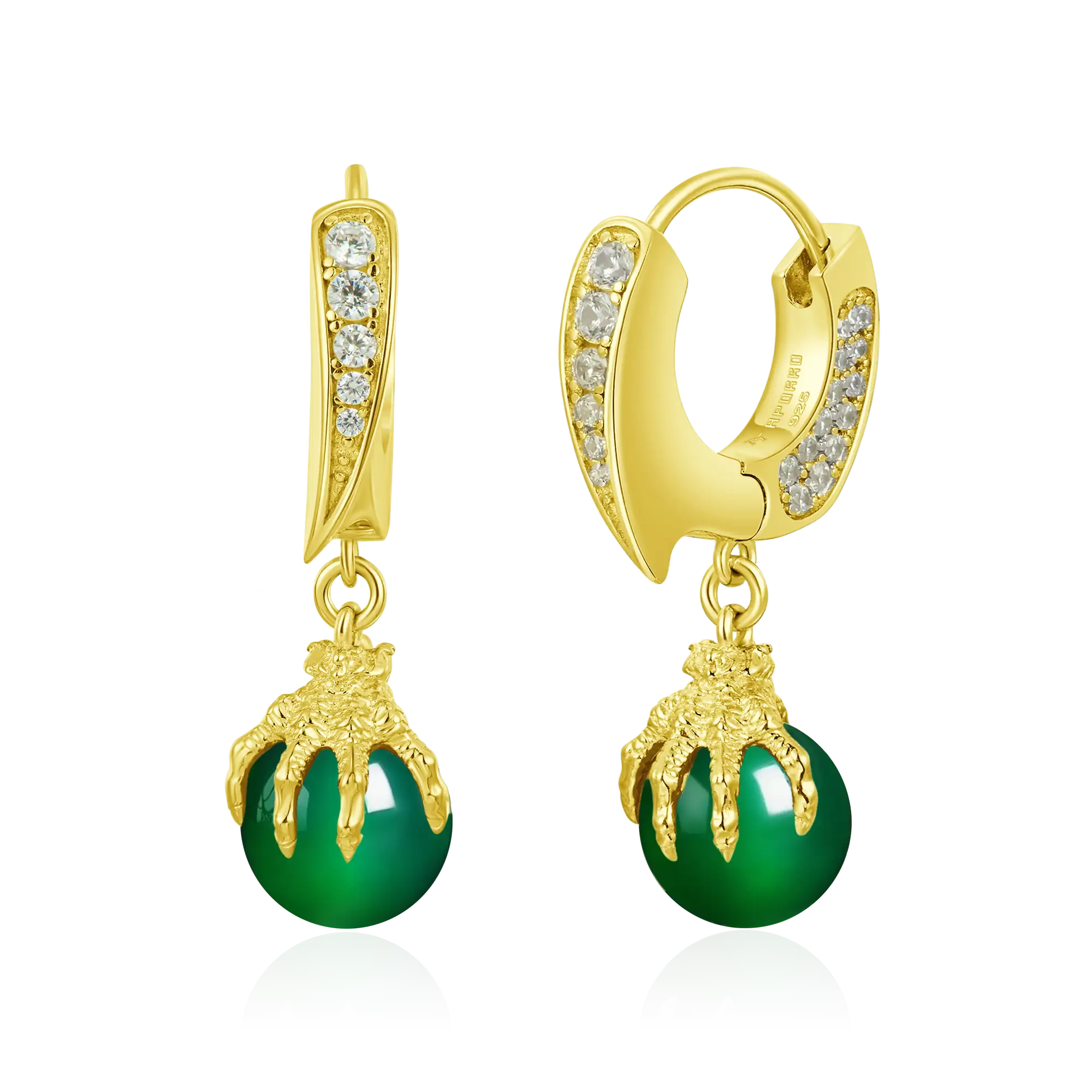 S925 WONG Ⅱ Ridge Iced Out Jade Drop Earrings - Pair - Image 4