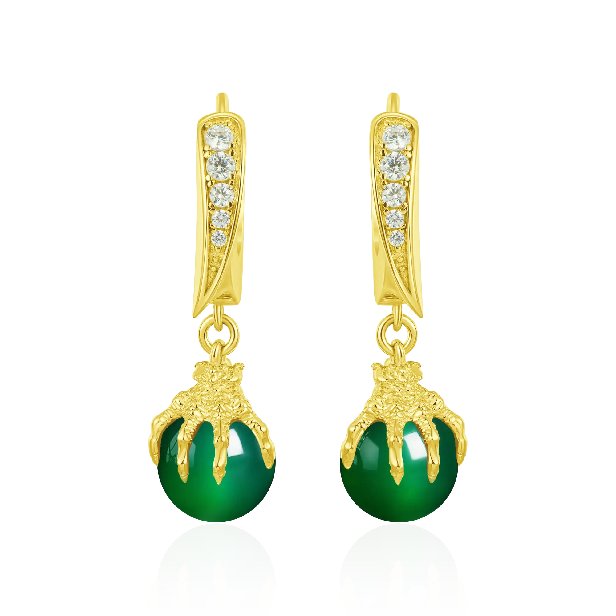 S925 WONG Ⅱ Ridge Iced Out Jade Drop Earrings - Pair - Image 5