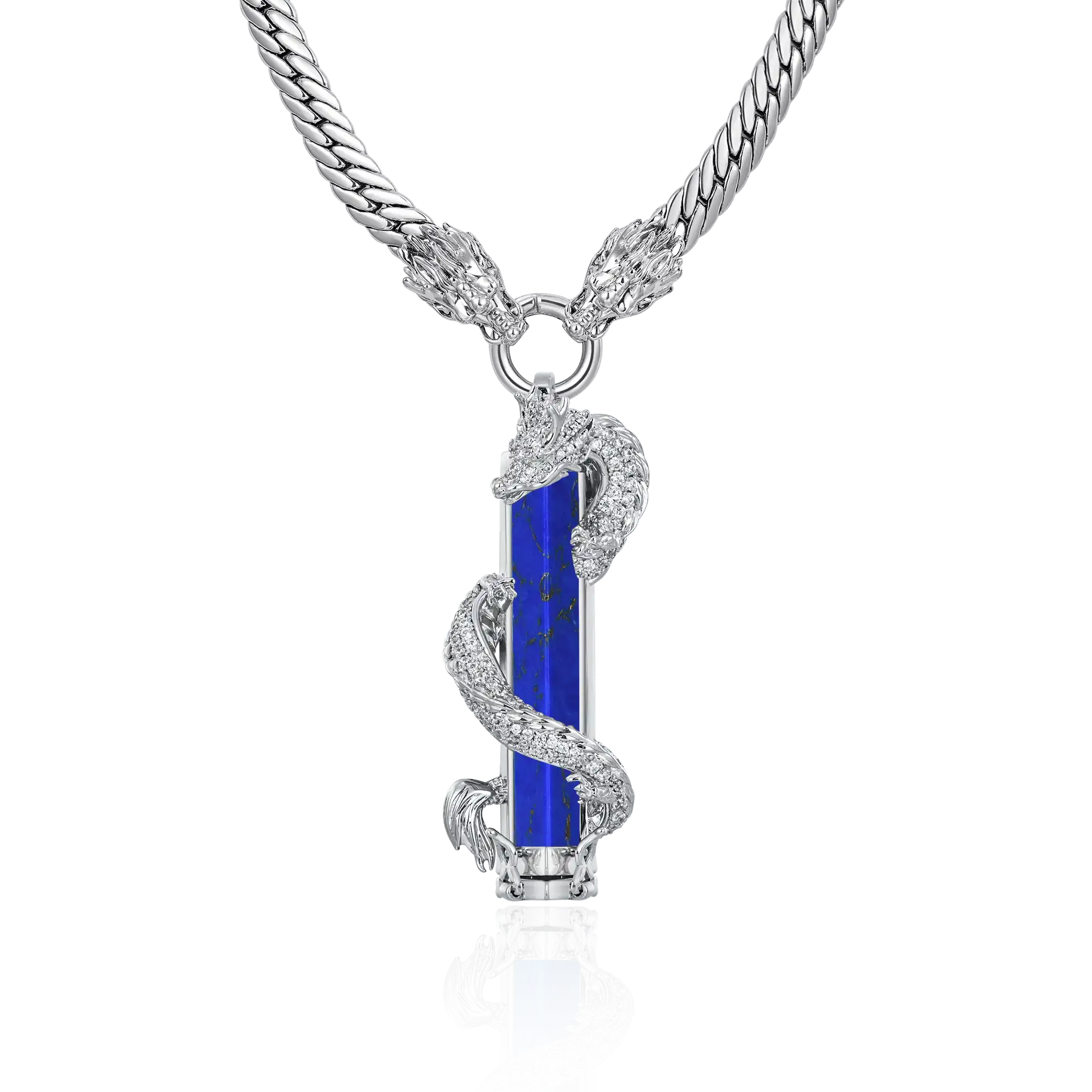 WONG Dragon Jade Pillar Cuban Chain & Pendant Set - Silver - Image 4