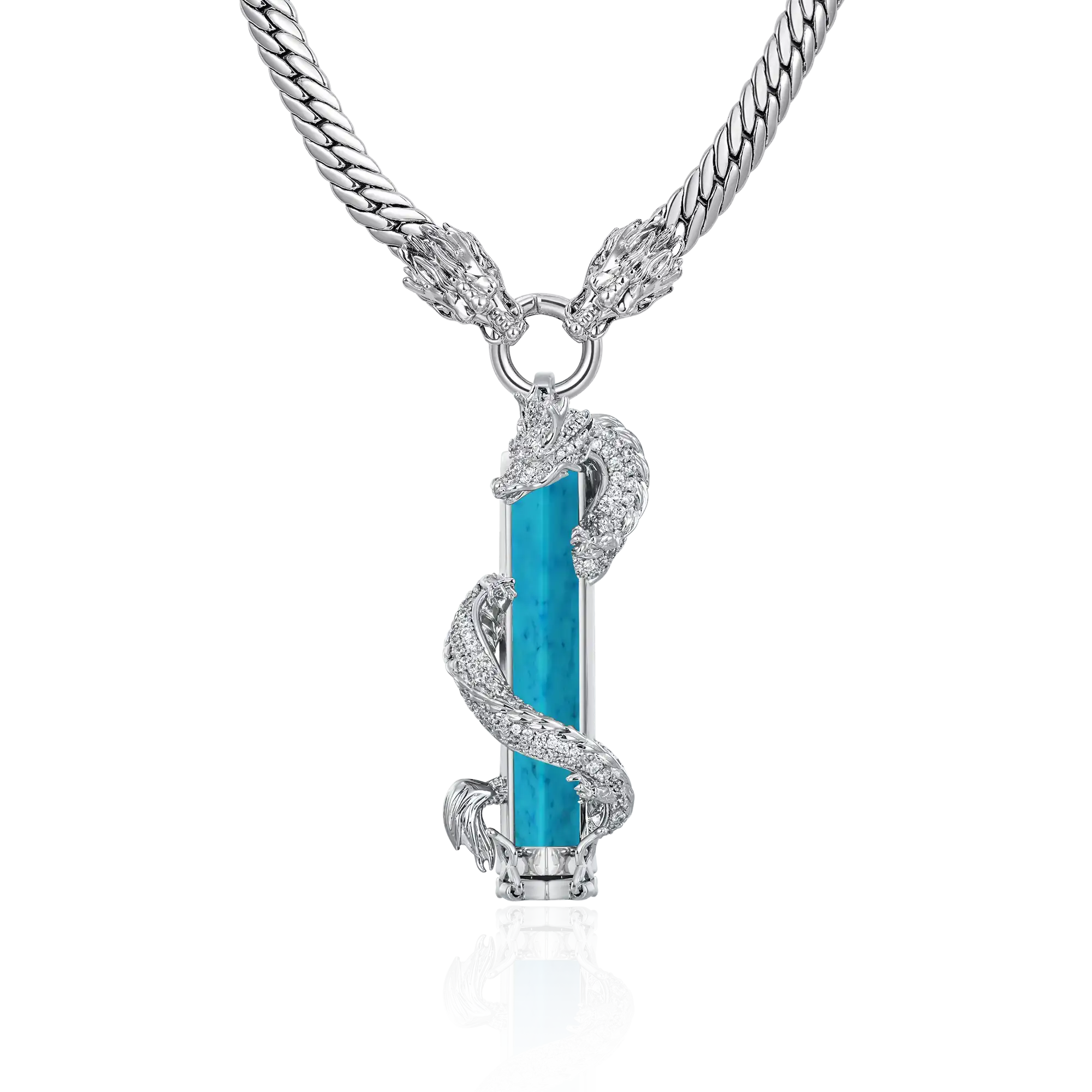 WONG Dragon Jade Pillar Cuban Chain & Pendant Set - Silver - Image 6
