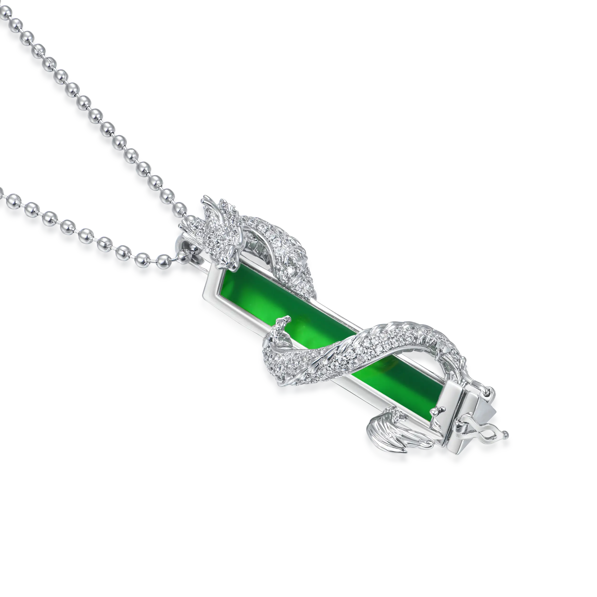 WONG Dragon Jade Pillar Cuban Chain & Pendant Set - Silver - Image 7
