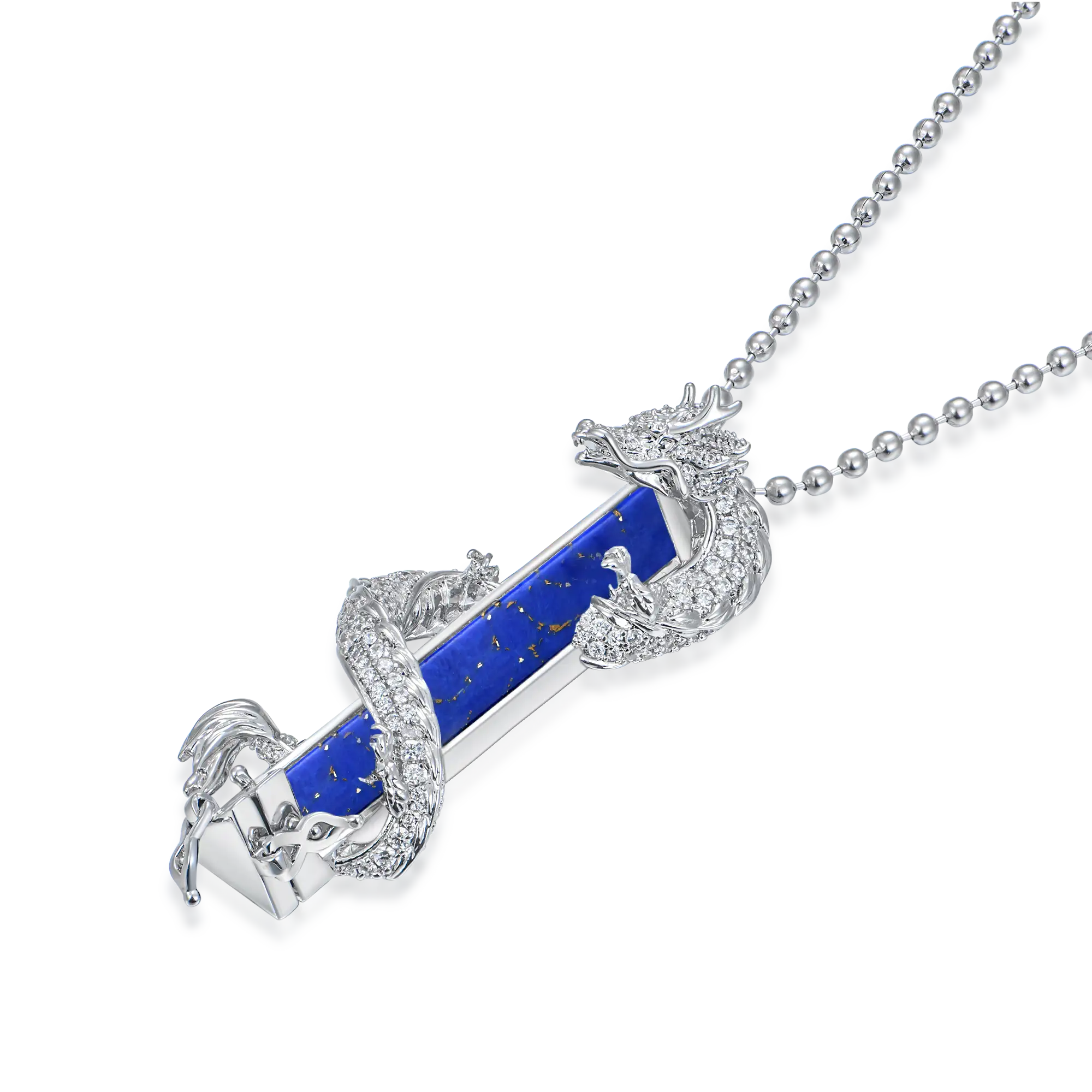 WONG Dragon Jade Pillar Cuban Chain & Pendant Set - Silver - Image 8