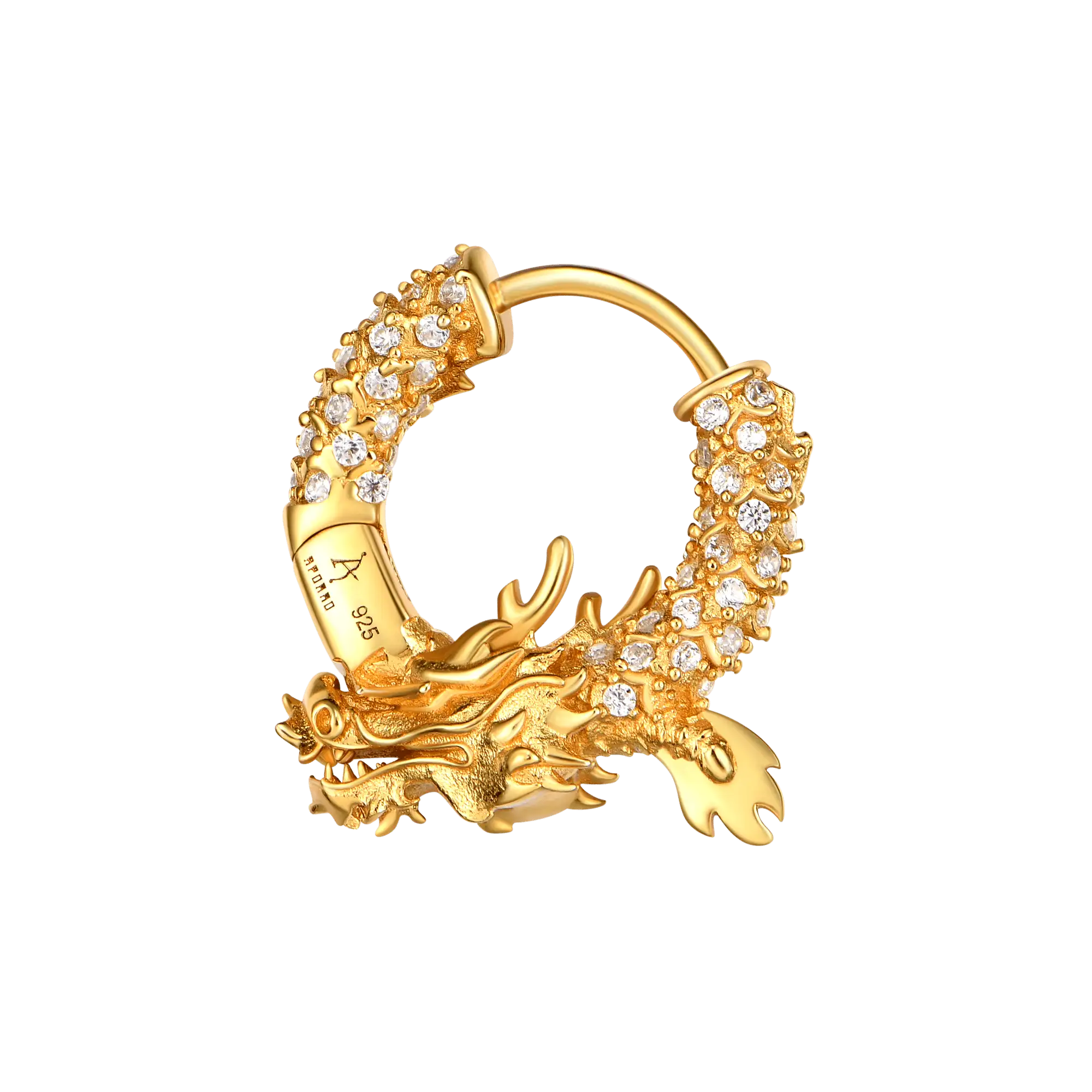 S925 WONG Iced Coiled Dragon Hoop Earring - Image 5