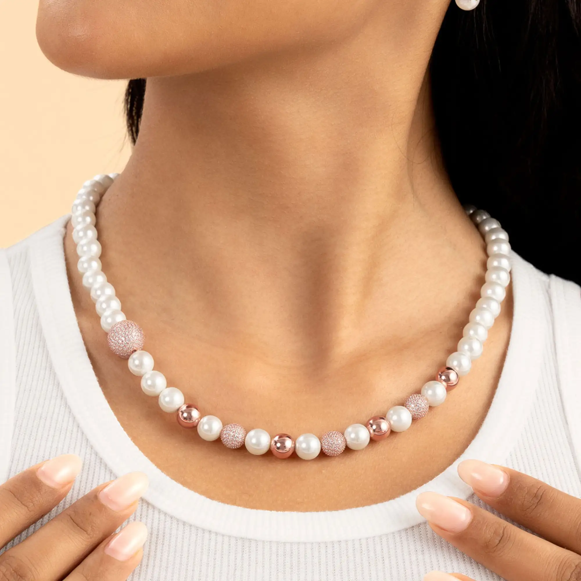 WONG Dragon Pearl and Bead Adjustable Necklace-Rose Gold - Image 3