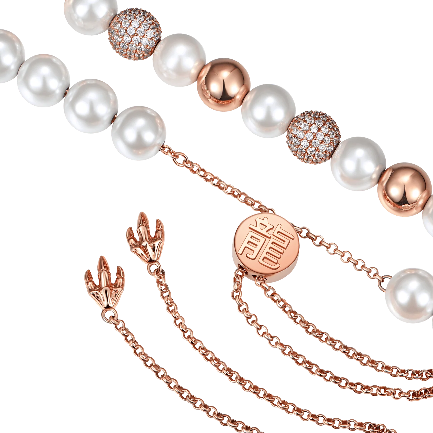 WONG Dragon Pearl and Bead Adjustable Necklace-Rose Gold - Image 5
