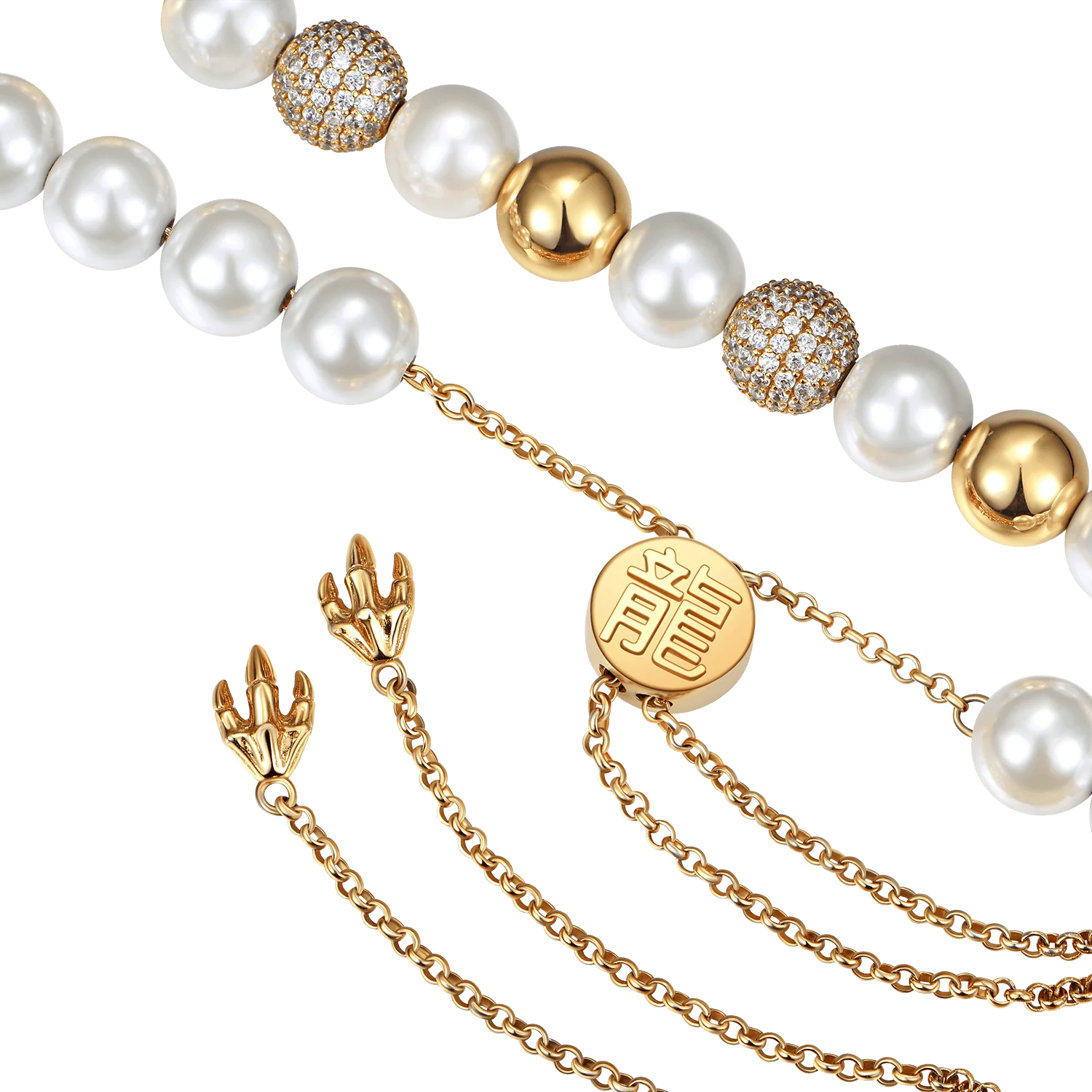 WONG Dragon Pearl and Bead Adjustable Necklace-Yellow Gold - Image 5
