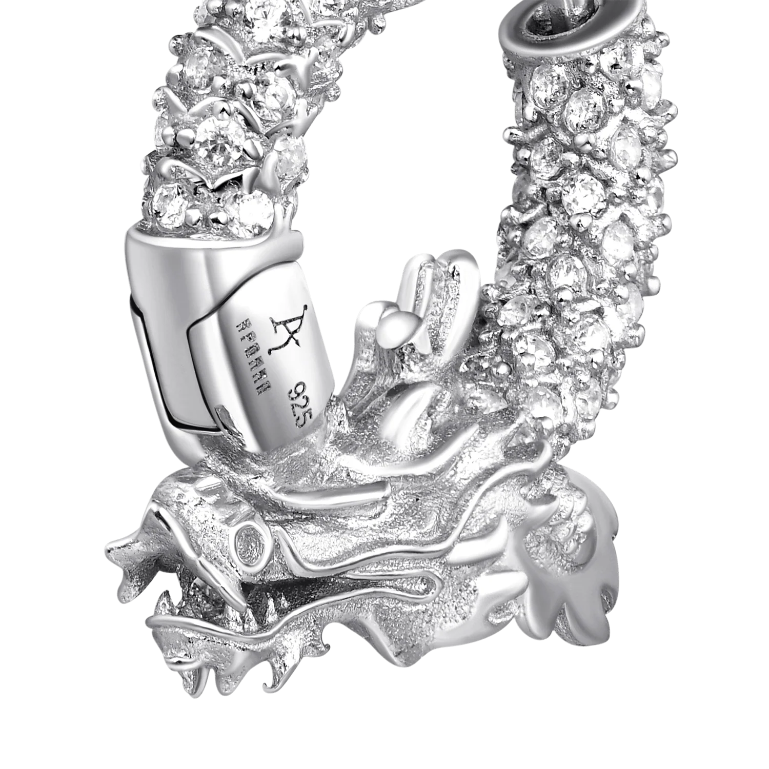 S925 WONG Iced Coiled Dragon Hoop Earring - Image 11
