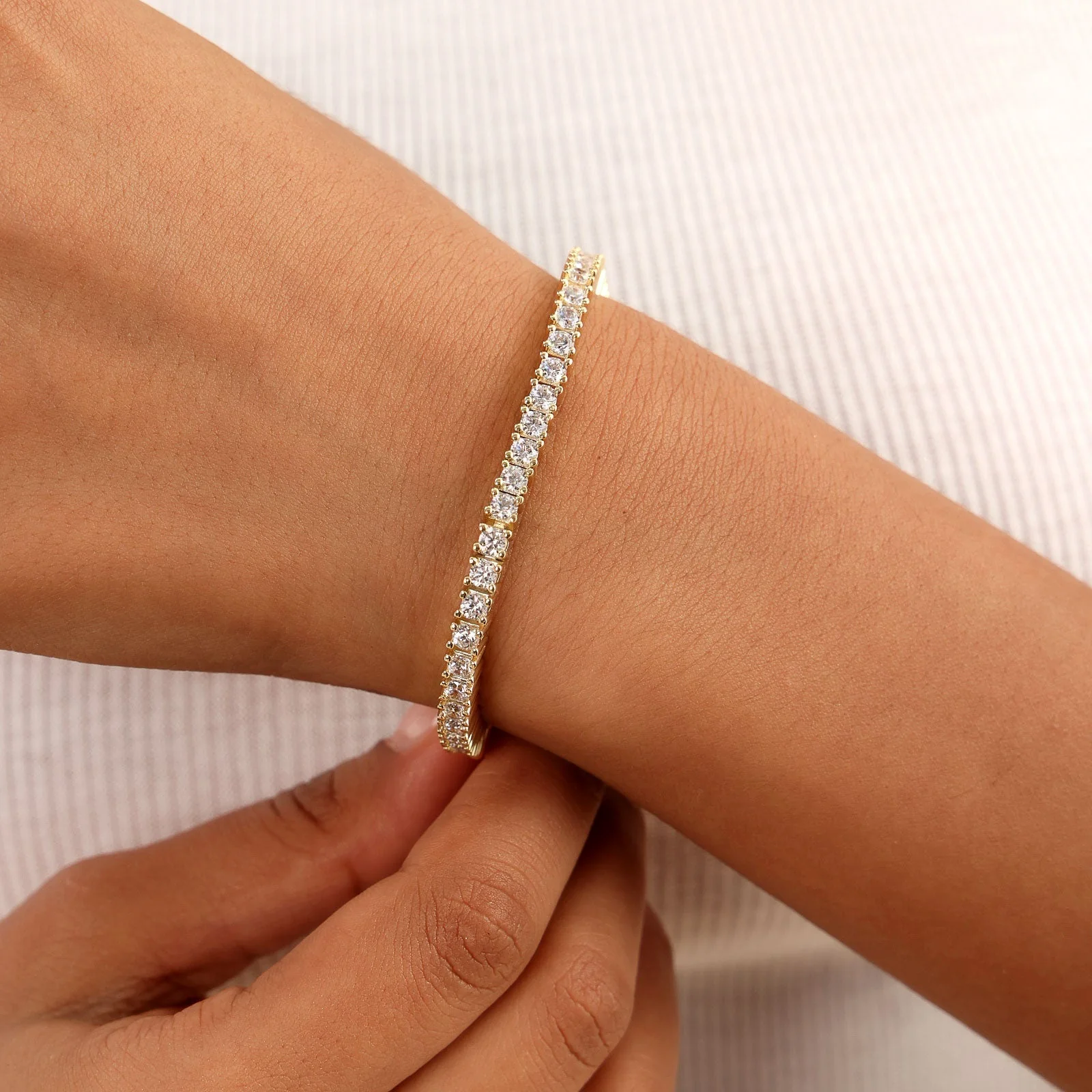 Yellow Gold Iced Tennis Bracelet - 3mm - Image 2
